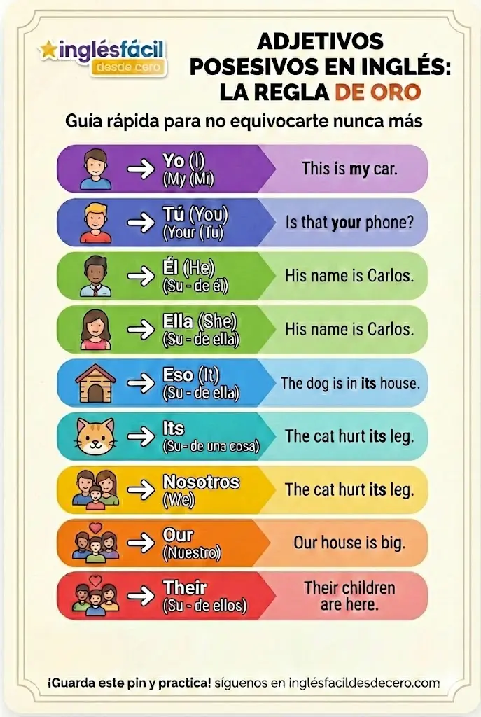 Tabla de Adjetivos Posesivos en Inglés My Your His Her